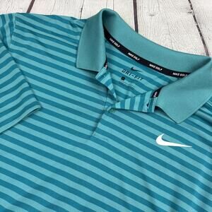 Nike Dri-Fit Blue Teal Striped Polo Shirt Size Large Men’s